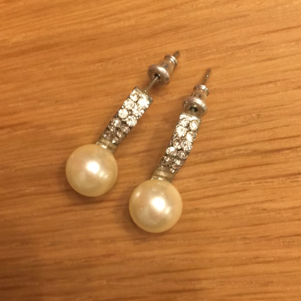 Faux Pearl & Faux Diamond Teardrop Earrings